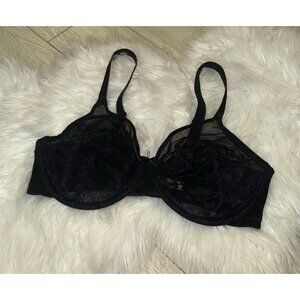 HSIA Lace Minimizer Bra Unlined Unpadded Sheer Underwire Womens 36D Black